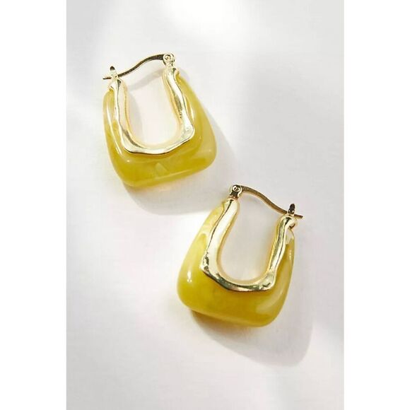 Anthropologie Jewelry - Anthropologie Casa Clara Andy Earrings yellow/green stone gold hoop